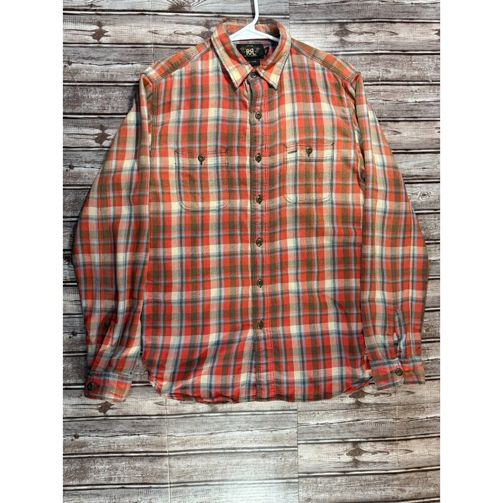 RRL Ralph Lauren DOUBLE RL Flannel Shirt sz S plaid multicolor Metal buttons